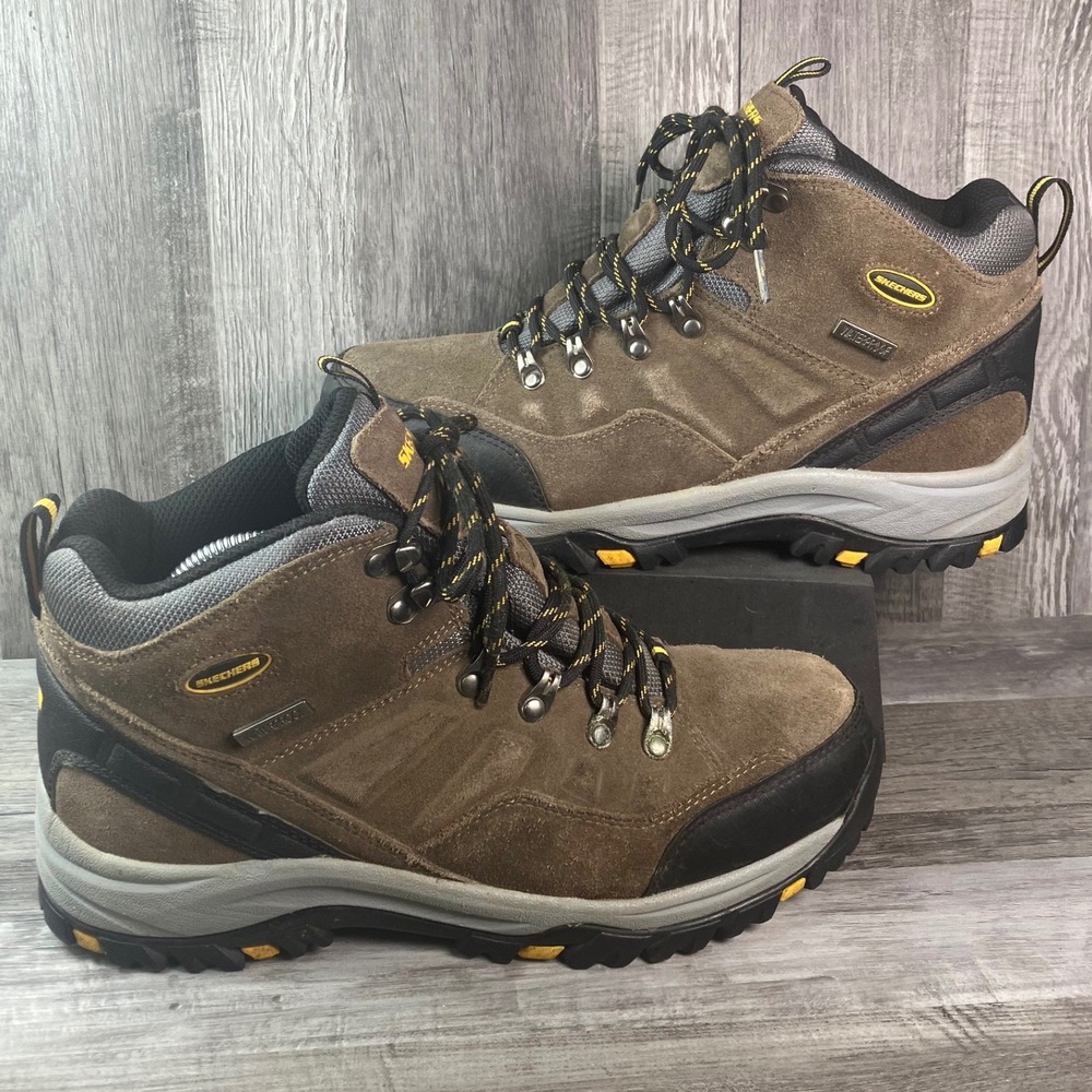 Skechers Relaxed Fit Waterproof Hiking Boots Mens 10 Khaki Suede 64869